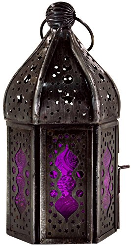 GURU SHOP Orientalische Metall/Glas Laterne in Marrokanischem Design, Windlicht, Lila, Farbe: Lila, 14x6x6 cm, Orientalische Laternen von GURU SHOP
