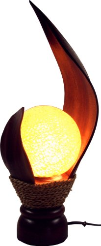 GURU SHOP Palmenblatt Tischlampe/Tischleuchte, in Bali Handgemacht aus Naturmaterial, Palmholz - Modell Livia, Palmblätter, 35x18x18 cm, Tischlampen aus Naturmaterialien von GURU SHOP