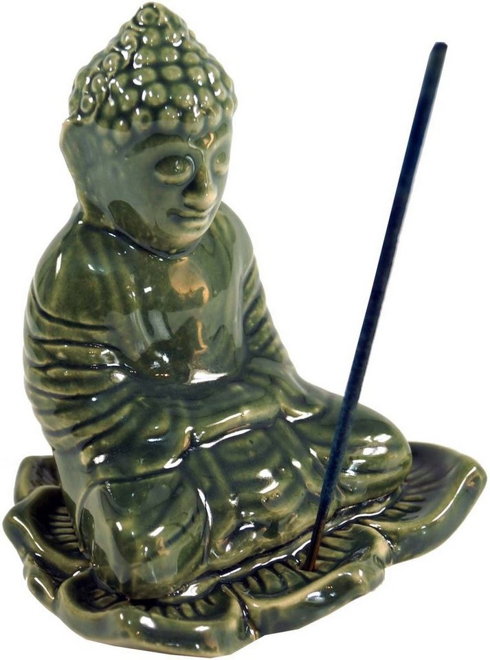 Guru-Shop Räucherstäbchen-Halter Räucherstäbchenhalter Buddha aus Keramik grün -.. von Guru-Shop