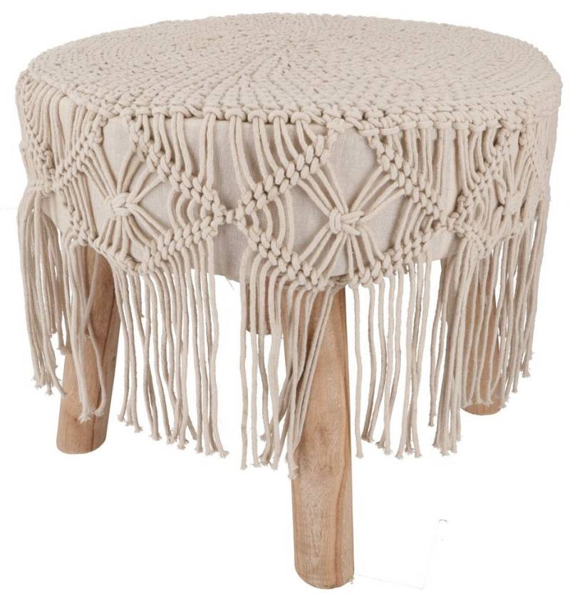 Guru-Shop Stuhl Makramee Hocker, natürlicher Boho Hocker -.. von Guru-Shop