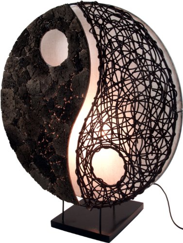 GURU SHOP Tischlampe/Tischleuchte, in Bali Handgemacht aus Naturmaterial, Lavastein - Modell Yin & Yang Stein, 50x45x18 cm, Tischlampen aus Naturmaterialien von GURU SHOP