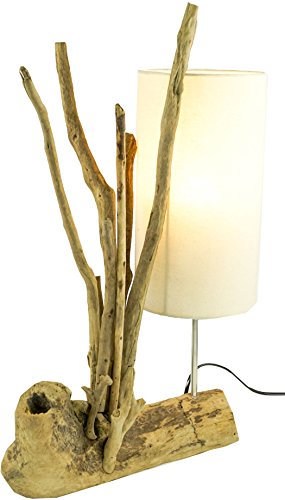 GURU SHOP Tischleuchte/Tischlampe, Handgefertigt in Bali, Treibholz, Baumwolle - Modell Madura, Baumwollstoff, 60x40x17 cm, Tischlampen aus Naturmaterialien von GURU SHOP