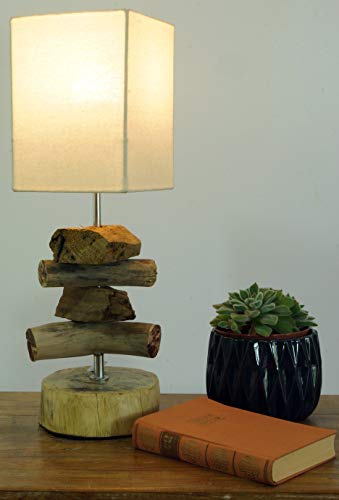 GURU SHOP Tischleuchte/Tischlampe Salamanca, Treibholz, Baumwolle, in Bali Handgemacht aus Naturmaterial - Modell Salamanca, Baumwollstoff, 50x15x15 cm, Tischlampen aus Naturmaterialien von GURU SHOP