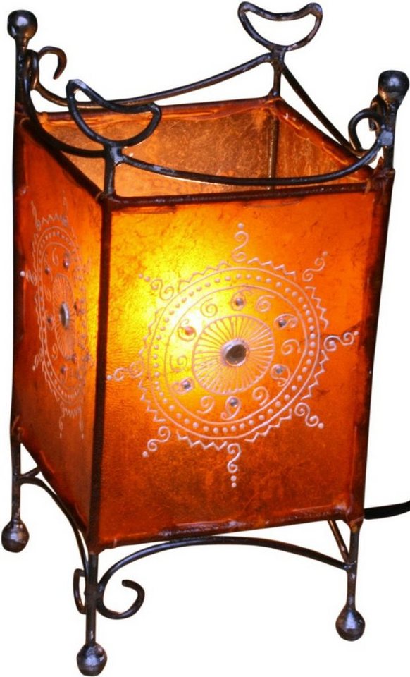 Guru-Shop Tischleuchte Hennalampe Leder Tischlampe - Madras orange, Leuchtmittel nicht inklusive von Guru-Shop