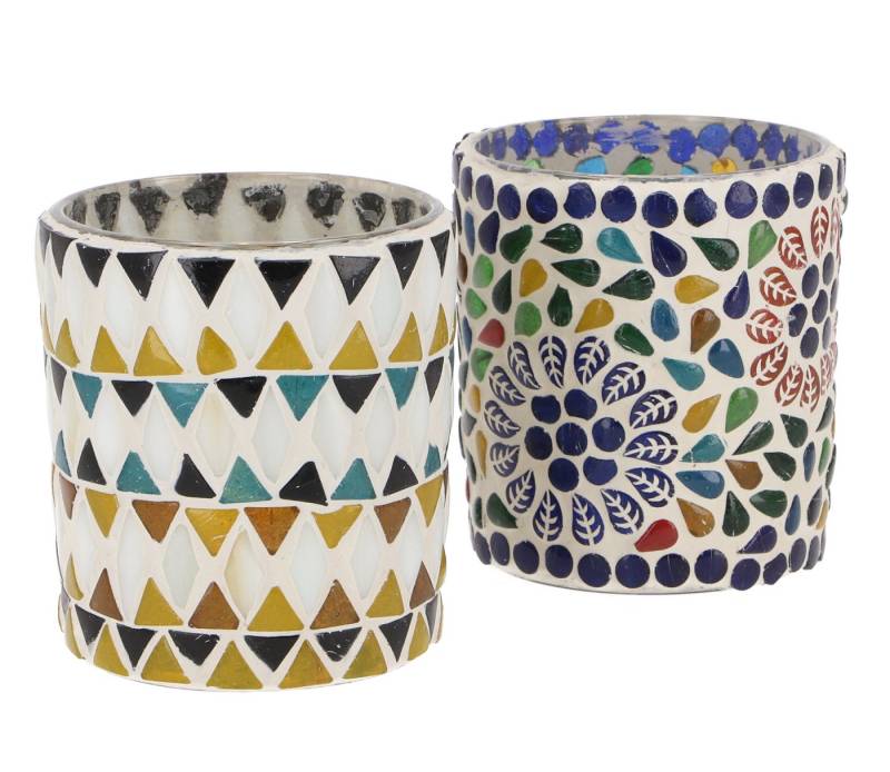 Guru-Shop Windlicht 2 handgearbeitete Glas Mosaik Windlichter,.. von Guru-Shop