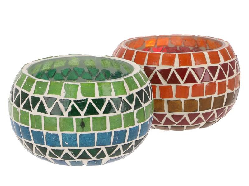 Guru-Shop Windlicht 2 handgearbeitete Glas Mosaik Windlichter,.. von Guru-Shop