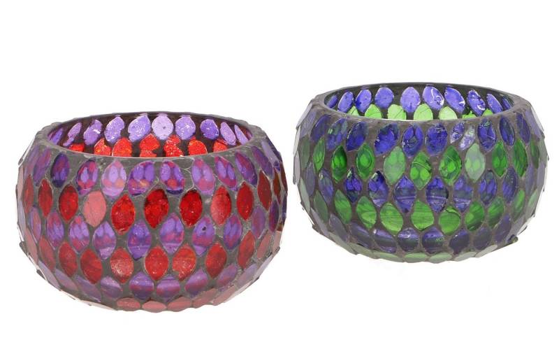 Guru-Shop Windlicht 2 handgearbeitete Glas Mosaik Windlichter,.. von Guru-Shop