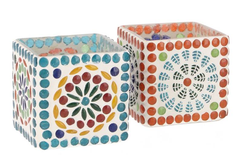 Guru-Shop Windlicht 2 handgearbeitete Glas Mosaik Windlichter,.. von Guru-Shop