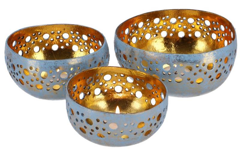 Guru-Shop Windlicht 3er Set Exotisches Kokosnuss Teelicht - Modell.. von Guru-Shop