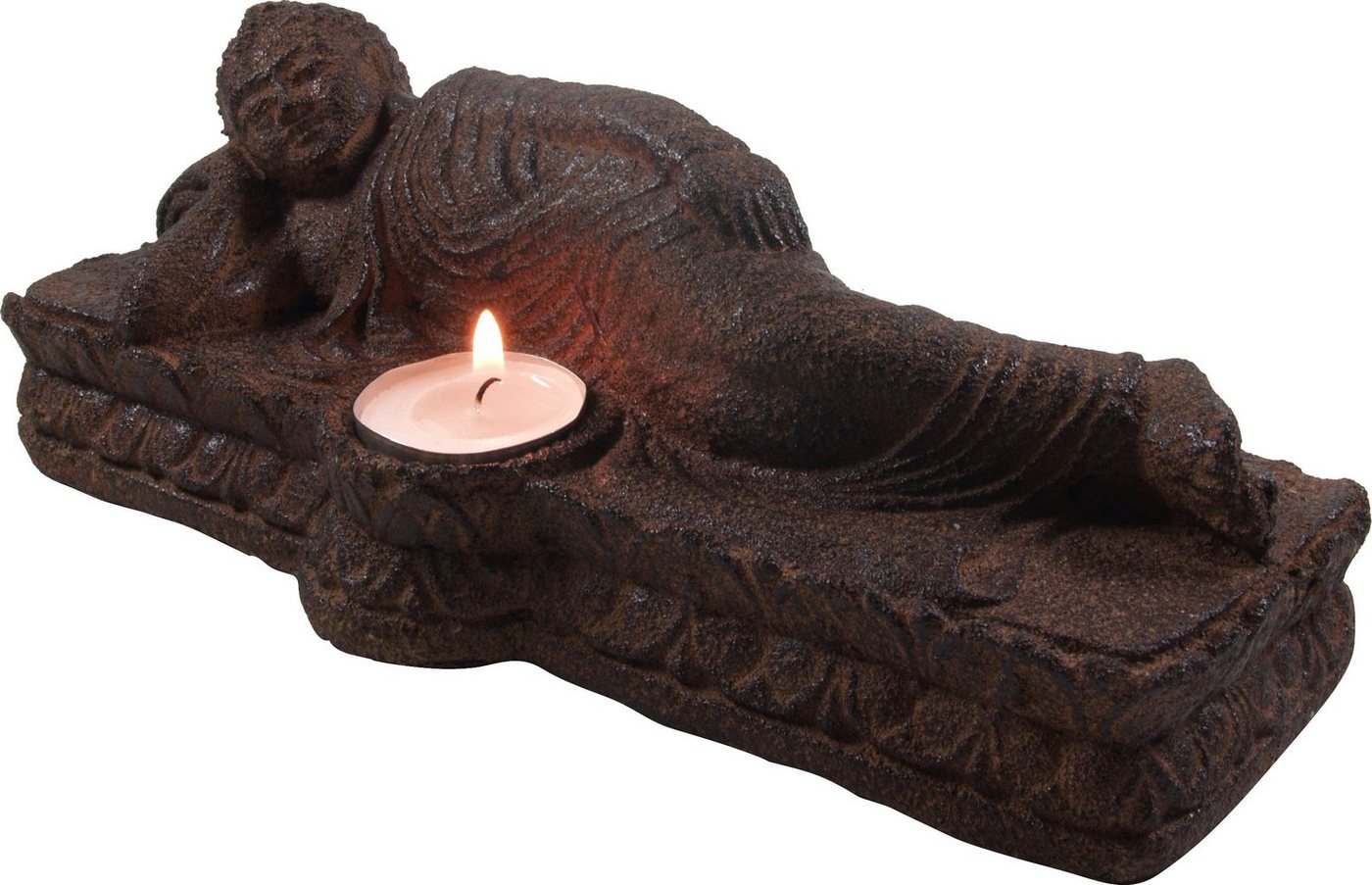 Guru-Shop Windlicht Kerzenständer Sandstein Buddha - schwarz von Guru-Shop