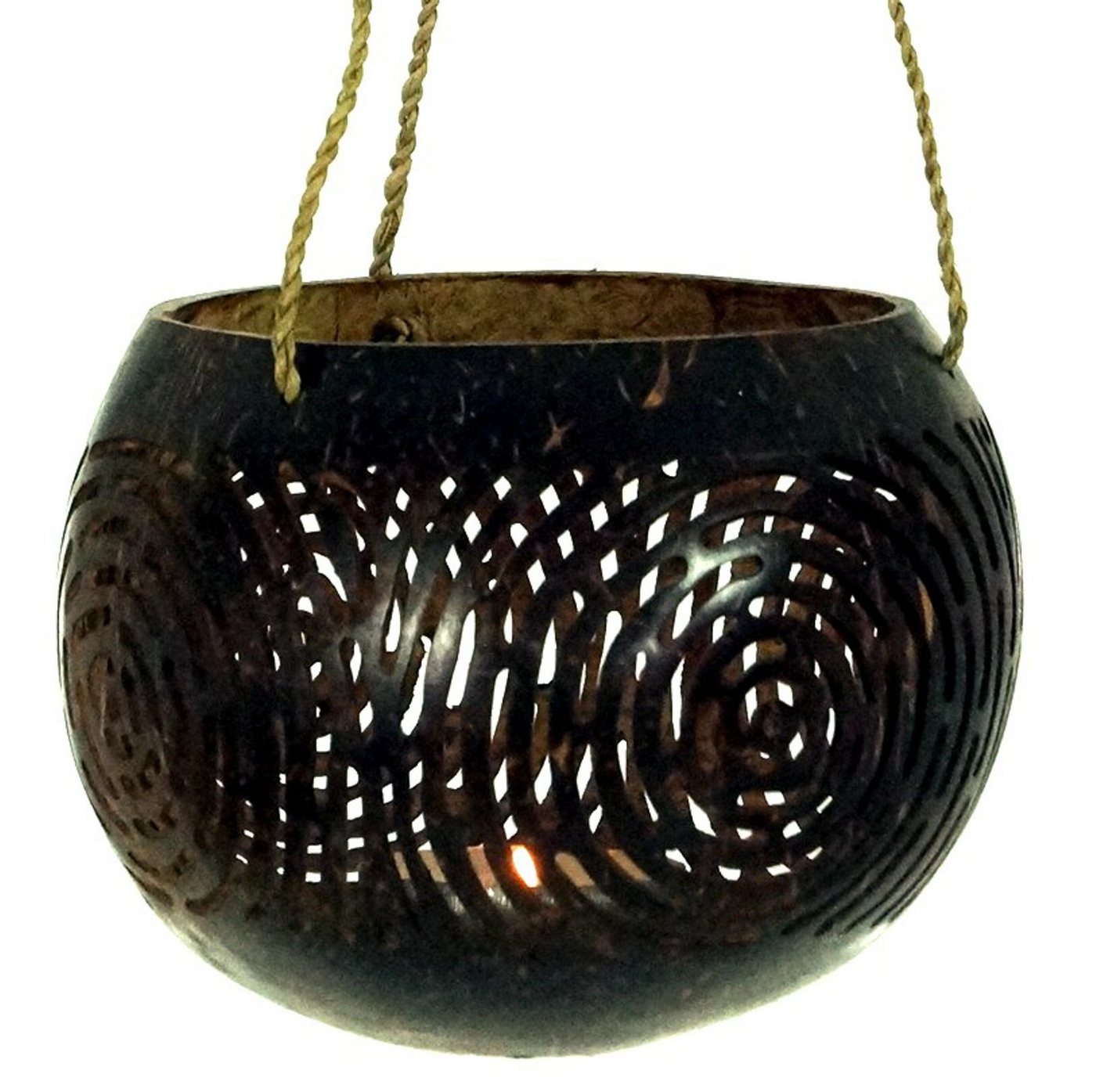 Guru-Shop Windlicht Kokosnuss Teelicht zum Hängen - Modell 1 von Guru-Shop