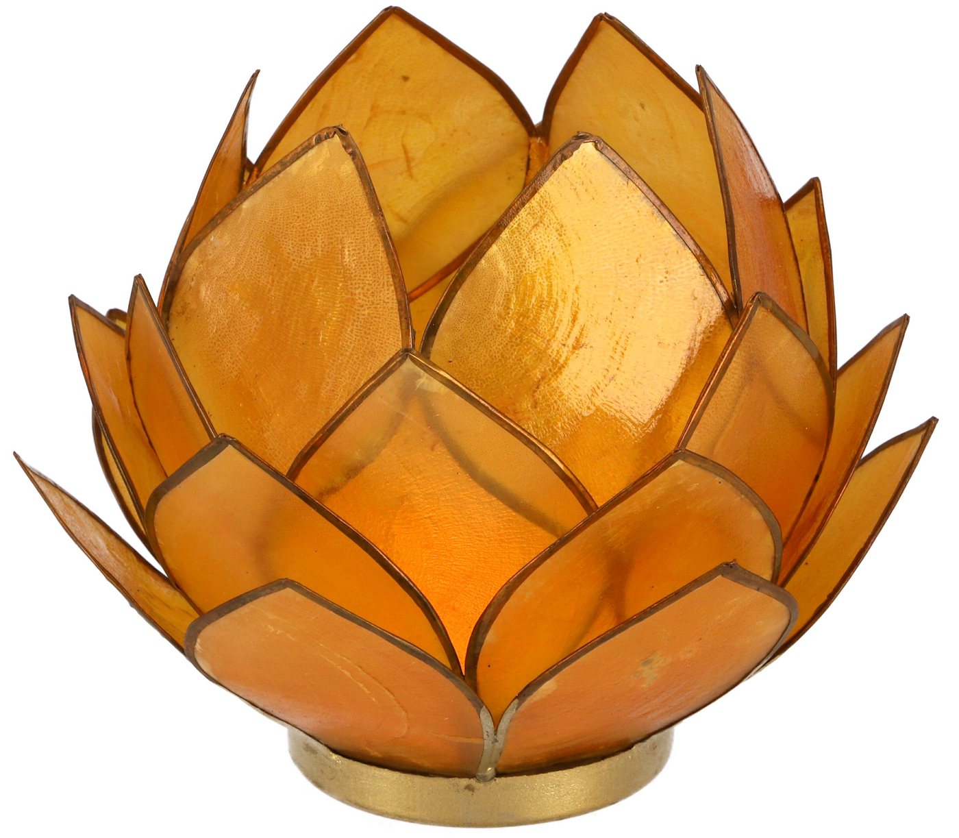 Guru-Shop Windlicht Lotus Teelicht Muschel 14*10 cm - goldgelb von Guru-Shop