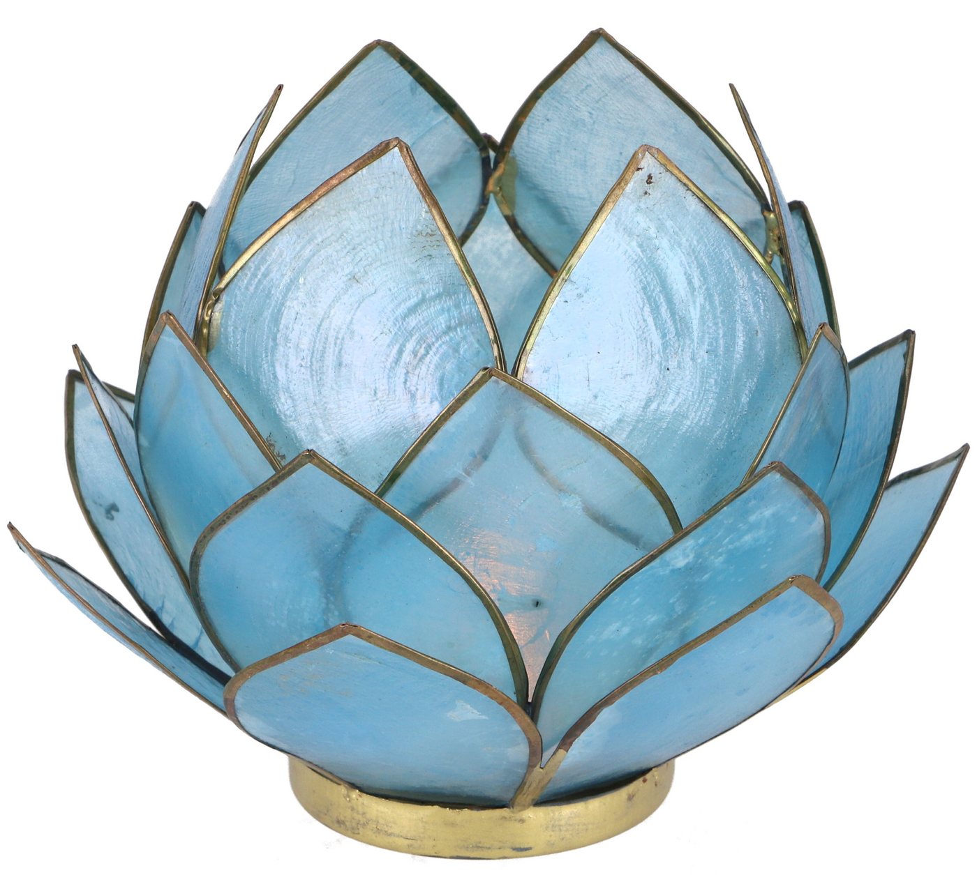 Guru-Shop Windlicht Lotus Teelicht Muschel 14*10 cm - himmelblau von Guru-Shop