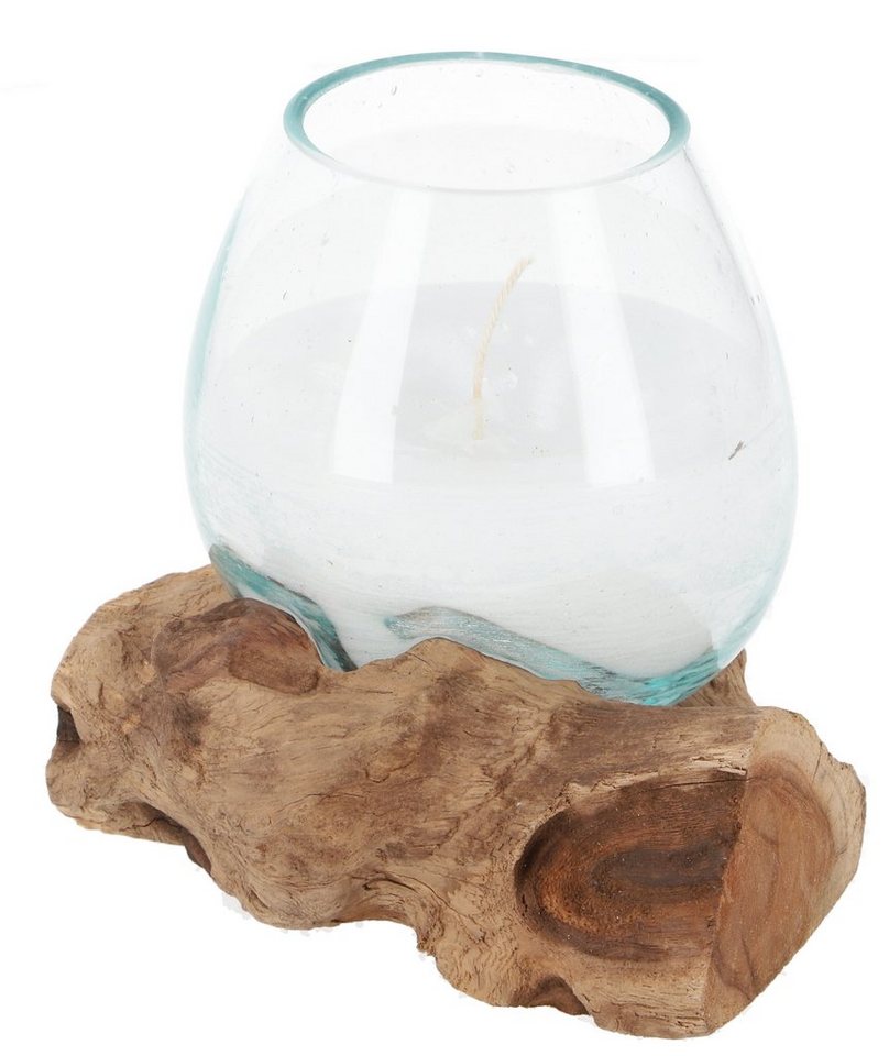 Guru-Shop Windlicht Wurzelholzvase mit Kerze, Teelichtglas aus.. von Guru-Shop