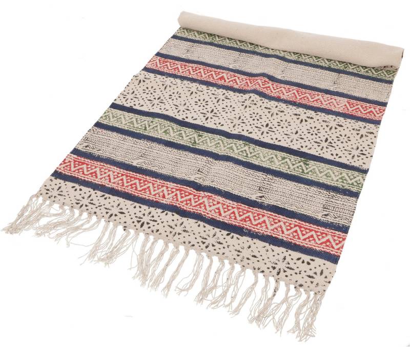 Guru-Shop Teppich Handgewebter Blockdruck Teppich 190*135 cm,.., Höhe: 190 mm von Guru-Shop