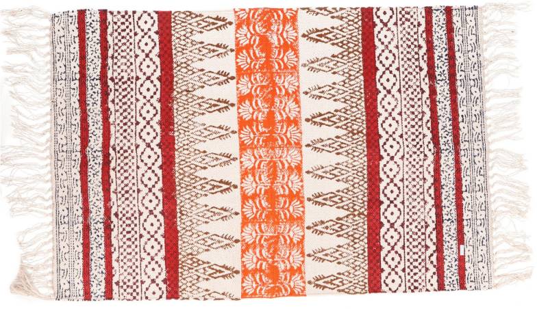 Guru-Shop Teppich Handgewebter Blockdruck Teppich 95*65 cm,.., Höhe: 95 mm von Guru-Shop