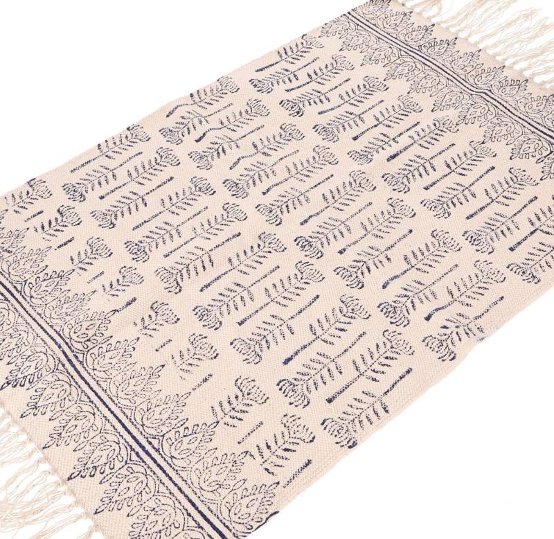 Guru-Shop Teppich Handgewebter Blockdruck Teppich 95*65 cm,.., Höhe: 95 mm von Guru-Shop