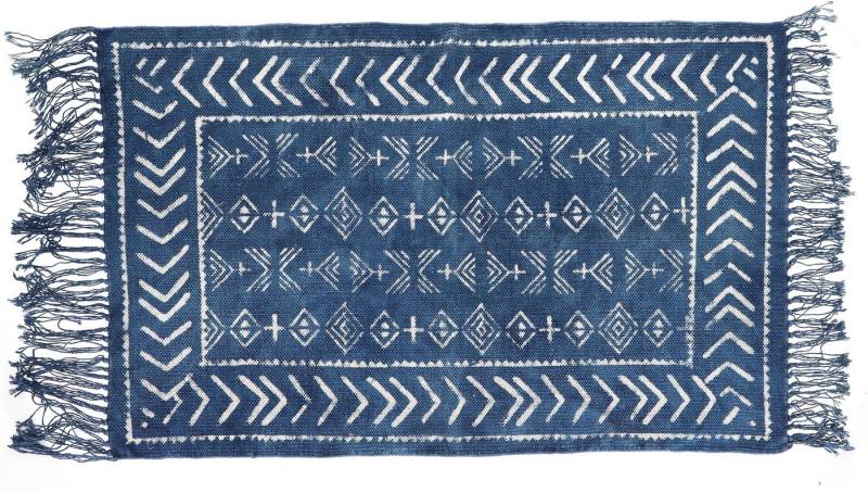 Guru-Shop Teppich Handgewebter Blockdruck Teppich 95*65 cm,.., Höhe: 95 mm von Guru-Shop