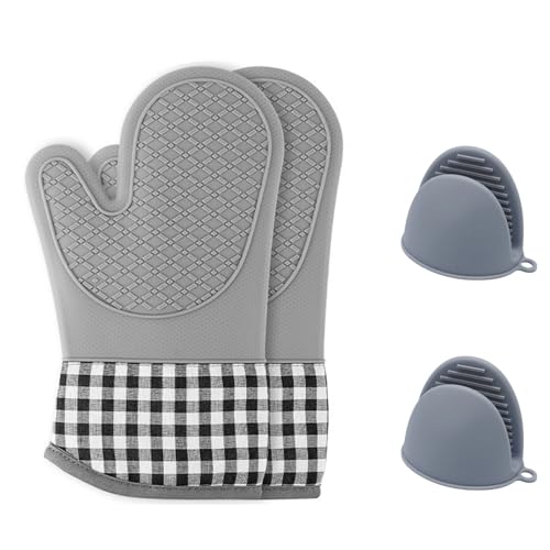 Gurxi 2 Stück Ofenhandschuhe Silikon Küchenhandschuhe Hitzebeständig Backhandschuhe Ofenhandschuhe Topflappen Handschuh Silikon Handschuhe Backhandschuhe Für Kochen Backen Grillen von Gurxi