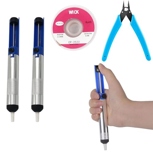 Gurxi 4 Stück Entlötpumpe Mikro Scherdrahtschneider Entlötdocht 3 Arten von Schweißkitwerkzeugen Löt-Entfernungswerkzeug Lötkolben-Assistenzzubehör Lötkolben Hilfszubehör DIY Kit von Gurxi