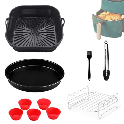 Heißluftfritteuse Zubehör mit 21cm Faltbar Silikonform Heißluftfritteuse Silikon Muffinförmchen Tarteform Wiederverwendbar 10 Stück Air Fryer Accessories für Airfryer Zubehör von Gurxi