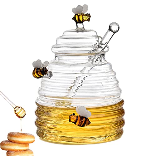 Glas Honigtopf Mit Honigbehälter Und Honig Löffel - Honigbehälter Honigglas Honigdose Honigspender, Honigglas Aus Klarem Glas Für Den Haushalt, Honigtopf Aus Glas Großer Behälter von Gusengo