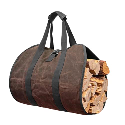 Gusengo Holzkorb Für Kaminholz, Holztragetasche, Strapazierfähiges Holz-Tragetuch Mit Griffen, Wasserdichter Leinwand Brennholzhalter Holzträger Shopper Kaminofen Aufbewahrungstasche von Gusengo