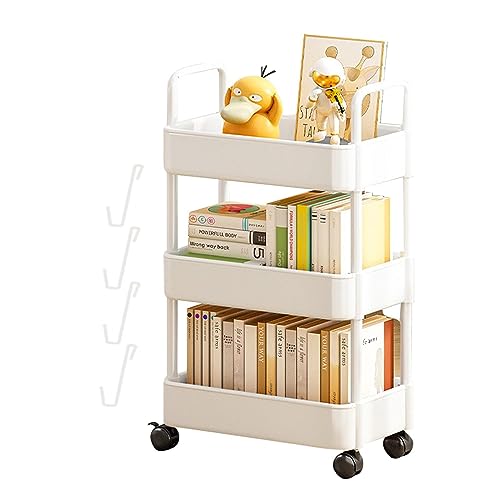 Gusengo Rollwagen Küchewagen | 3/4-stufiger Rollwagen Mit Rädern | Kunststoff Servierwagen Küchenwagen Multifunktionswagen Mobile Aufbewahrungsbox | Rollender Bibliotheks-Bücherwagen Für Zimmerbüro von Gusengo