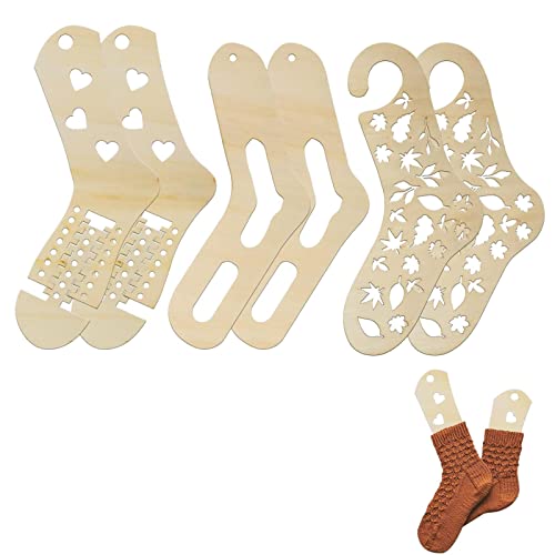 Sockenschablone - DIY Holz Sockenblocker Keilrahmen Display, Handgefertigter Sockenblocker Zum Stricken, Sockenformspanner Aus Holz, DIY Stricken Socken Modell, Hohles Muster von Gusengo
