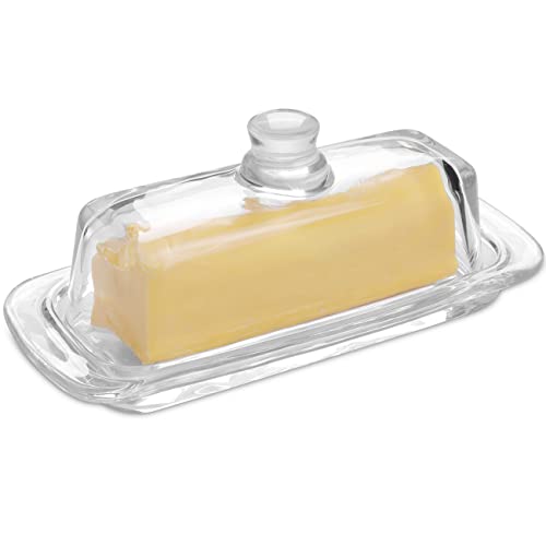 Gusnilo Butterdose aus Glas mit Deckel für Arbeitsplatte, Butterdose aus Glas mit Deckel, transparente Butterschale, Butterhalter, Butterstäbchen, Tablett mit Deckel, Butterhalter, spülmaschinenfest von Gusnilo