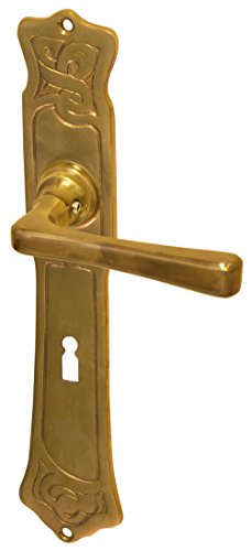 Jugendstil Türbeschlag, Türklinken antik mit Langschildern für Innentüren, Messing hell patiniert, Modell 'Ried im Innkreis P' - handgefertigt nach historischen Vorbildern Jugendstil Türbeschlag, Türklinken antik mit Langschildern für Innentüren, Messing hell patiniert, Modell 'Ried im Innkreis P' - handgefertigt nach historischen Vorbildern von Gussmeister
