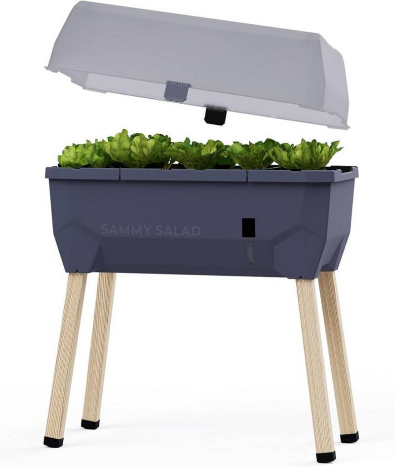 Gusta Garden Hochbeet SAMMY SALAD (inkl. Wassertank & Wasserstandsanzeige), Platzsparendes Hochbeet für den Balkon, anthrazit mit Frühbeethaube von Gusta Garden