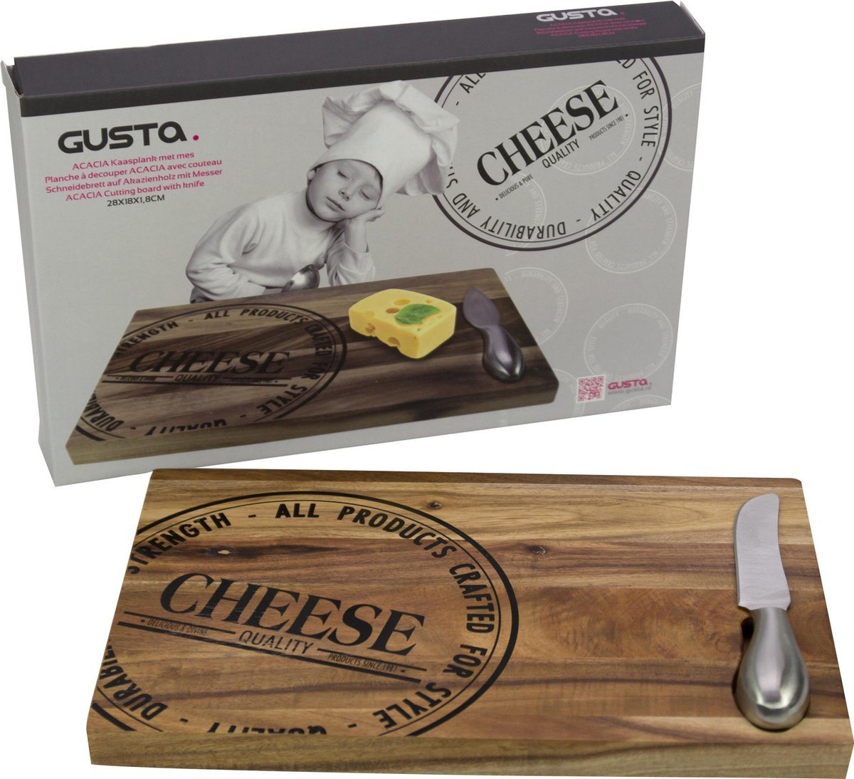 Gusta Käsebrett Käsebrett mit Messer - 28x18x1,8cm - Akazienholz, (1-St) von Gusta