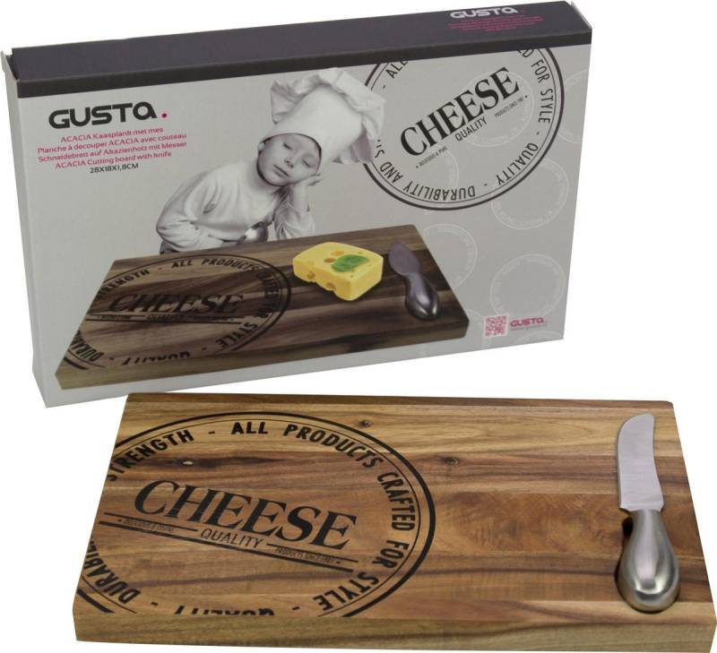 Gusta Käsebrett Käsebrett mit Messer - 28x18x1,8cm - Akazienholz, (1-St) von Gusta