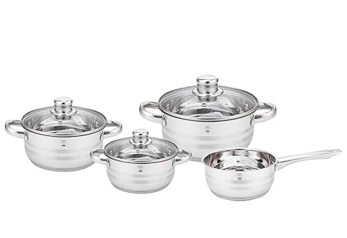 Gustav Voss 7-tlg. Edelstahl Kochtopf-Set NEAPEL induktionsfähiges Topfset - 4 Töpfe mit Literskala + 3 Glasdeckel von Gustav Voss