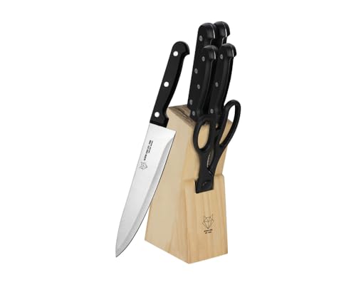 Gustav Voss 7-tlg. Messerblock-Set Kochmesser Tranchiermesser Brotmesser Universalmesser Garniermesser Schere von Gustav Voss