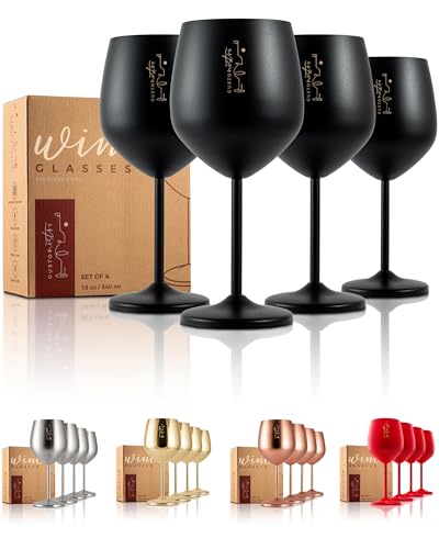 Gusto Nostro Weingläser mit Stiel aus Edelstahl - Unzerbrechliche Kelche mit 540 ml - Elegantes Trinkgeschirr in Schwarz für Champagner und Cocktails (4er Pack) von Gusto Nostro