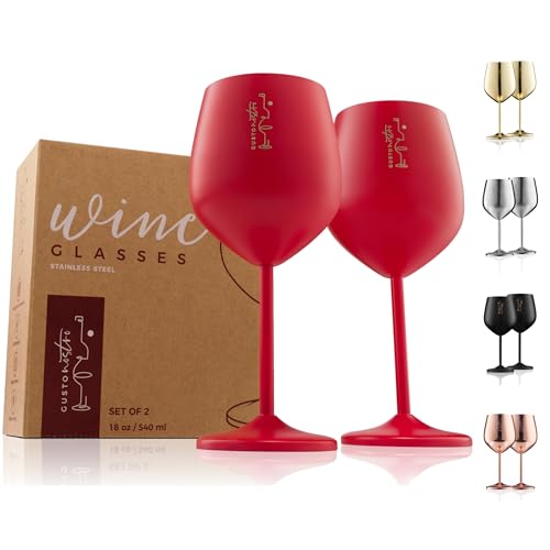 Weingläser mit Stiel aus Edelstahl - Unzerbrechliche Kelche mit 540 ml Fassungsvermögen für Poolpartys im Freien, Jubiläen - Elegantes Trinkgeschirr in Rot für Champagner und Cocktails (2er Pack) von Gusto Nostro