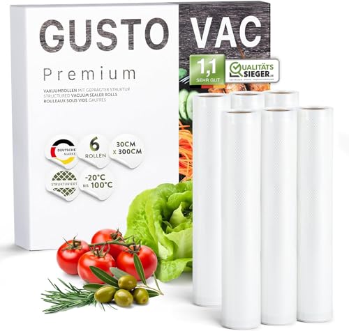 GustoVac Premium Vakuumrollen, 6 Rollen 30x300cm, Vakuumierfolie, Profi- Vakuumierbeutel für Vakuumierer, Kochfest & Sous Vide Gefrierbeutel, Lebensmittel Vakuumiergerät beutel, BPA-frei von GustoVac