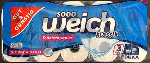 Edeka Gut & Günstig Toilettenpapier, 3-lagig, 10 Rollen mit 200 Blatt, Klopapier, WC-Papier von Gut & Günstig