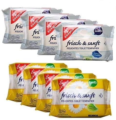 Gut & Günstig 8 Pack (560 Blatt) feuchtes Toilettenpapier 4er Pack Kamille & 4er Pack Sensitiv von Gut & Günstig