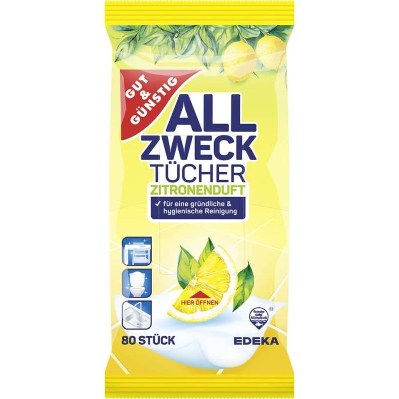 Gut & Günstig Allzweck-Reinigungstücher ZITRONENDUFT 1-lagig weiß, 80 Tücher Reinigungstuch von Gut & Günstig