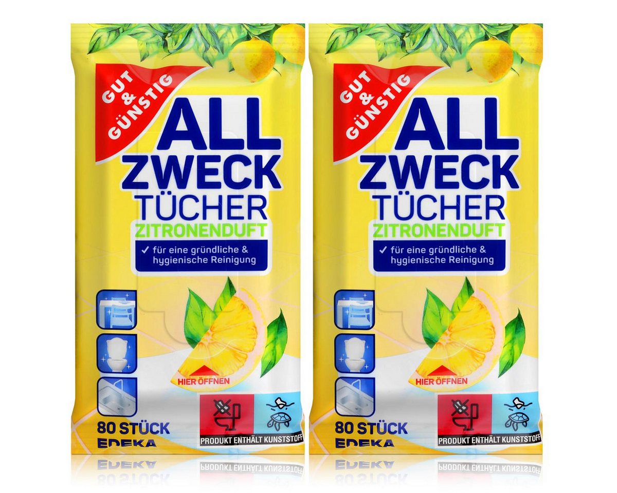 Gut & Günstig Gut & Günstig Allzwecktücher mit Zitronenduft 80 Tücher (2er Pack) Reinigungstücher von Gut & Günstig