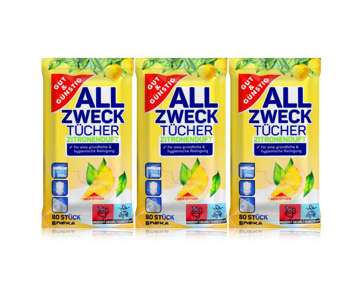 Gut & Günstig Gut & Günstig Allzwecktücher mit Zitronenduft 80 Tücher (3er Pack) Reinigungstücher von Gut & Günstig