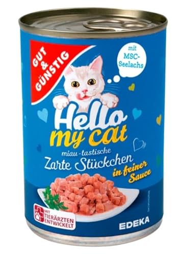 Gut & Günstig Katzenfutter Dose Nassfutter Hello My Cat mit Seelachs Zarte Stückchen in feiner Sauce 415g von Gut & Günstig