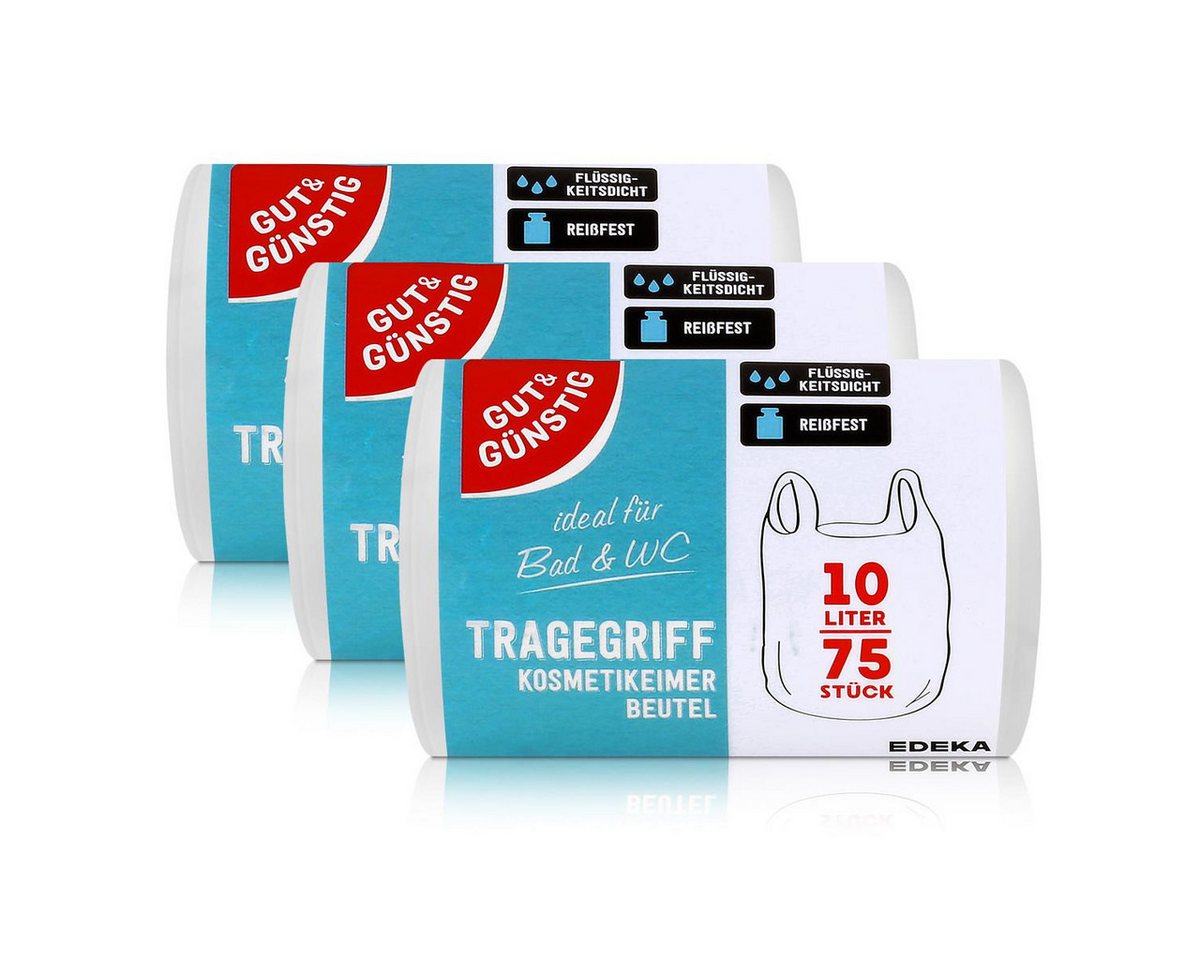 Gut & Günstig Müllbeutel Gut & Günstig Kosmetikeimer Beutel mit Tragegriff 10L/75 Müllbeutel (3 von Gut & Günstig