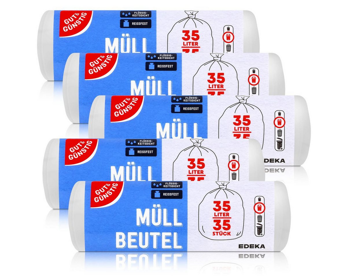 Gut & Günstig Müllbeutel Gut & Günstig Müllbeutel 35L/35 Beutel Mülleimerbeutel (5er Pack) von Gut & Günstig