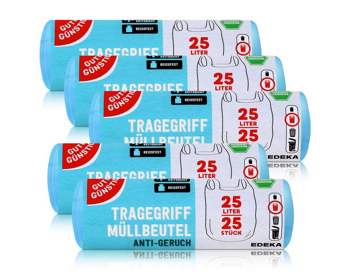 Gut & Günstig Müllbeutel Gut & Günstig Müllbeutel mit Tragegriff 25L/25 Beutel Anti-Geruch (5er von Gut & Günstig