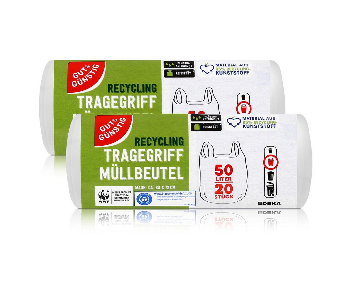 Gut & Günstig Müllbeutel Gut & Günstig Müllbeutel mit Tragegriff 50L/20 Beutel Recycling (2er P von Gut & Günstig