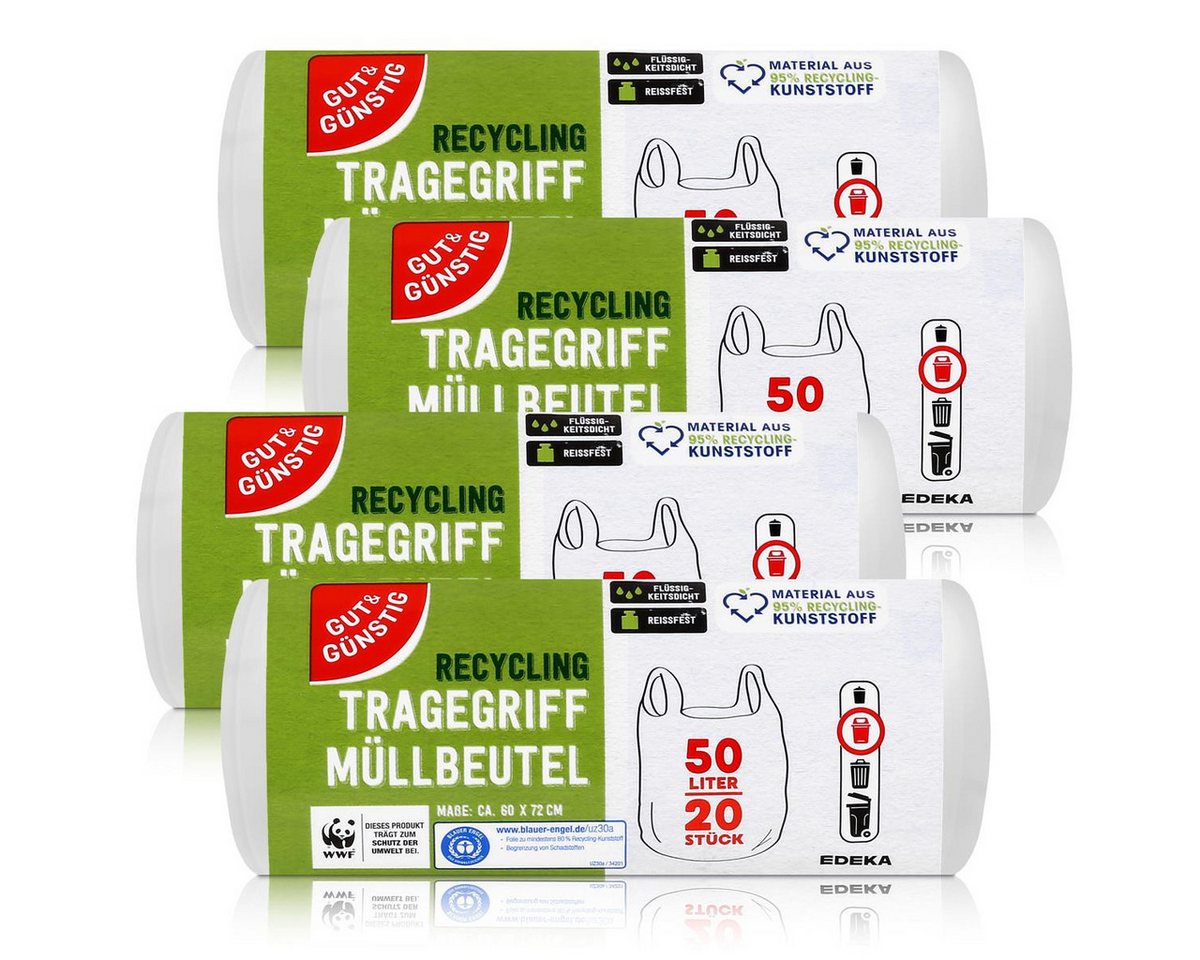 Gut & Günstig Müllbeutel Gut & Günstig Müllbeutel mit Tragegriff 50L/20 Beutel Recycling (4er P von Gut & Günstig